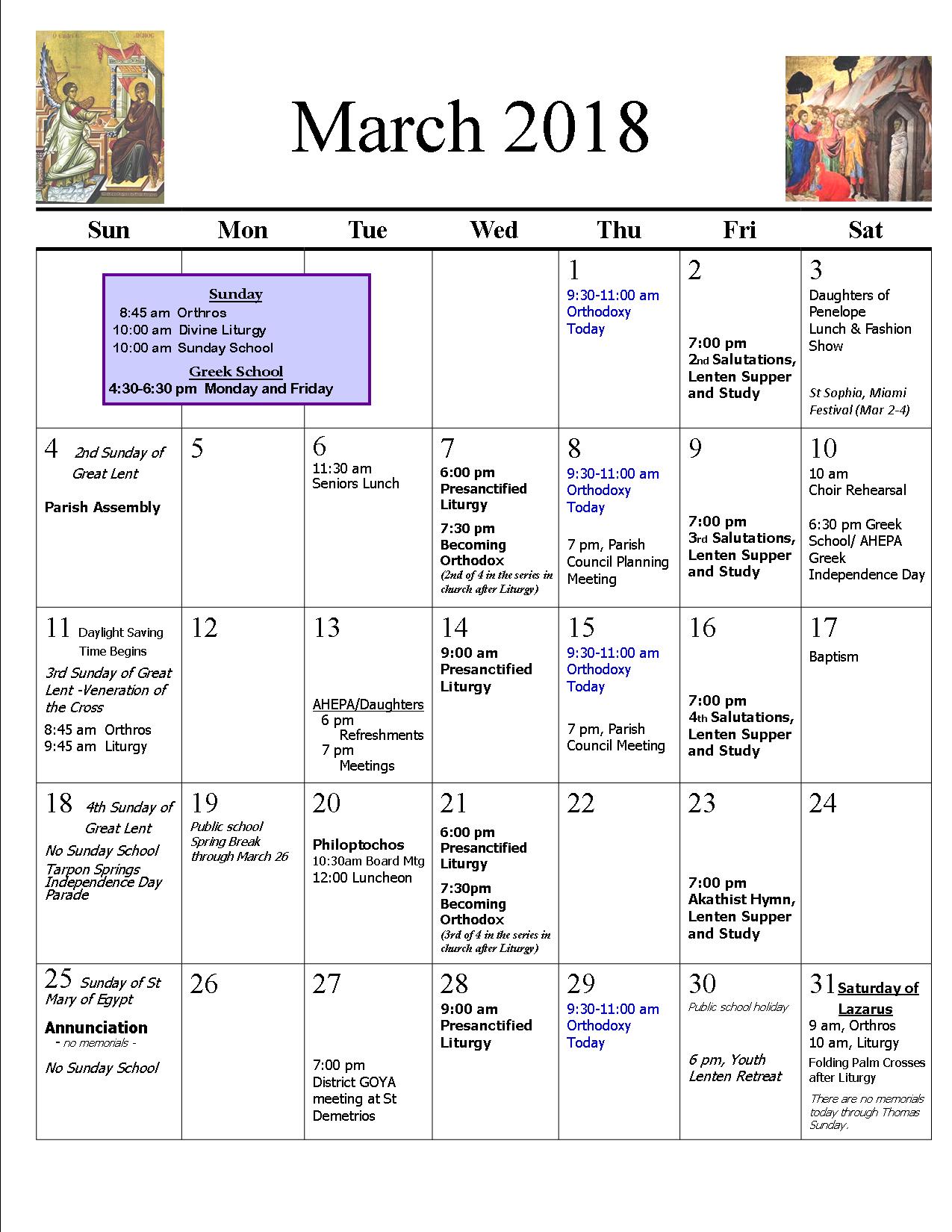 Parish Calendar | St. Catherine Greek Orthodox Church